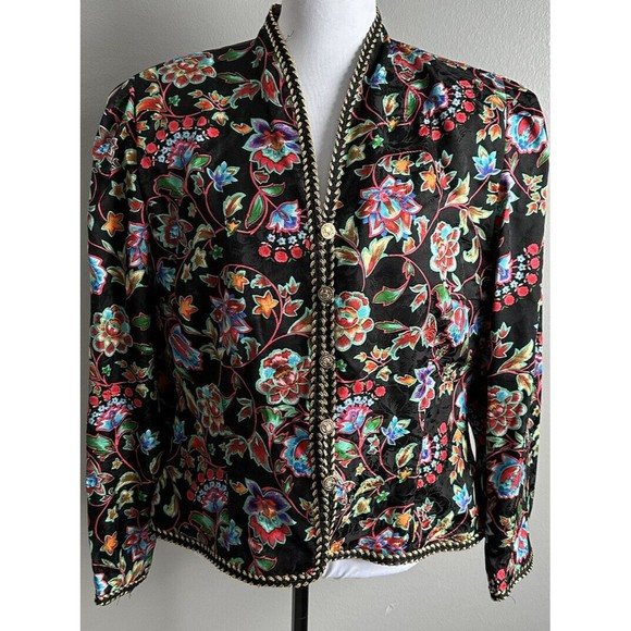 Maggy London Women's Silk Blazer Multi color Sz 12P Button Close Coat Jacket EUC - Picture 1 of 5